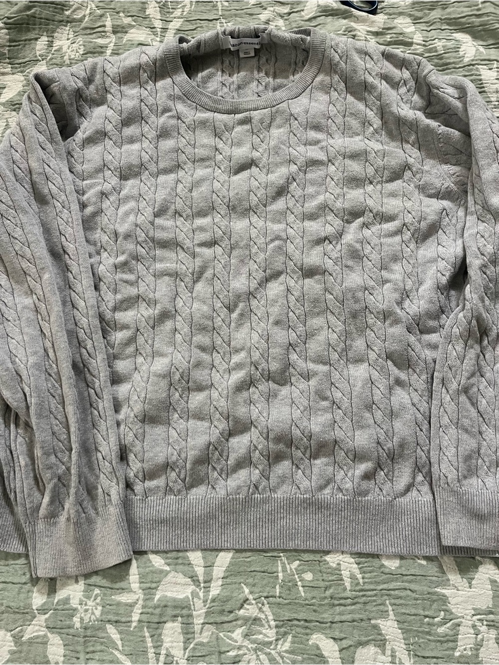 Amazon Essentials Light Gray Cable Knit Crew Sweater